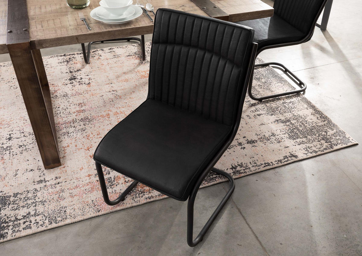 FREISCHWINGER Echtleder 52x61x92 schwarz IRON LABEL #21 - Schwarz, Leder (52/92/61cm) - Massivmoebel24