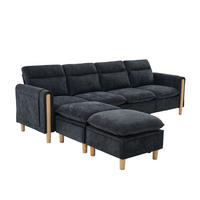 SOFA 261/77/86 cm in Schwarz aus Chenille mit 2 Hockern und Stauraum - Schwarz, Textil (77/86/261cm) - Flora Grace