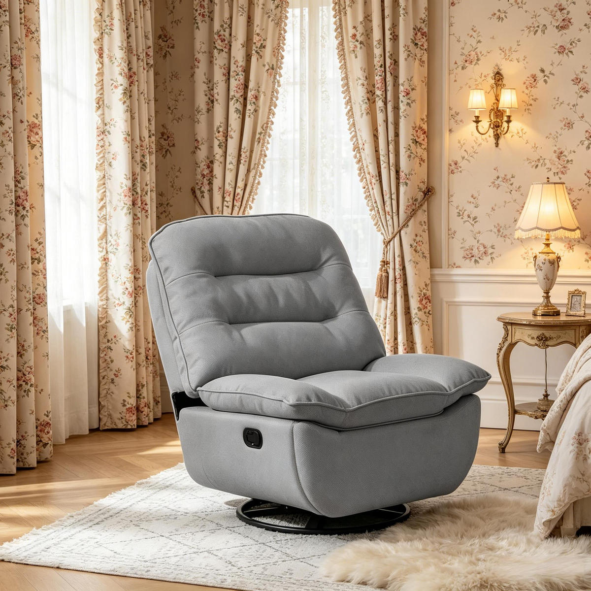 RELAXSESSEL 360° drehbar mit Fußstütze und Stauraum, DE-42187, Dunkelgrau - Dunkelgrau, Metall (49.5/106/95cm) - ComfortXL