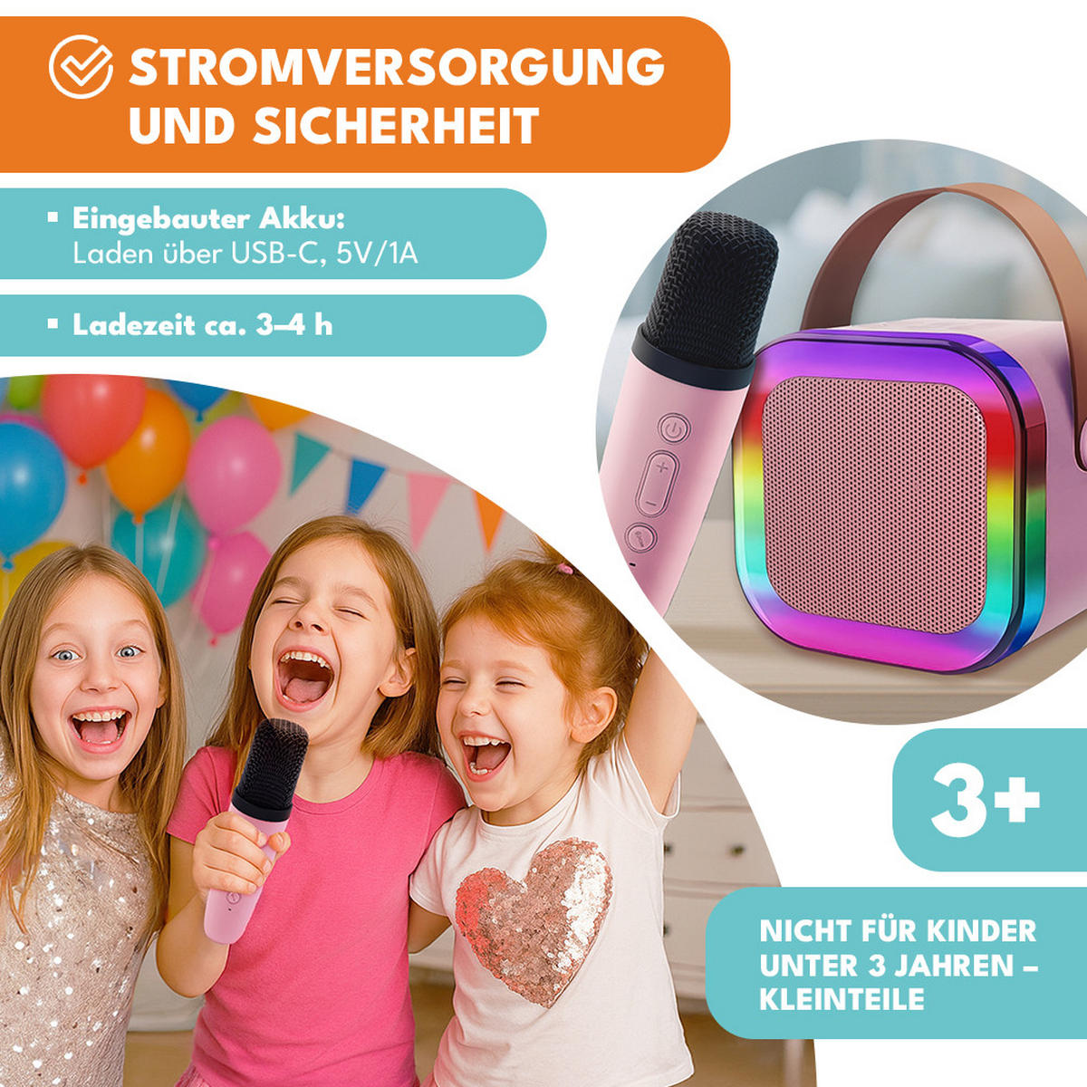 KARAOKE SPAß für Kinder - Rosa, Kunststoff (10/10cm) - KRUMAD