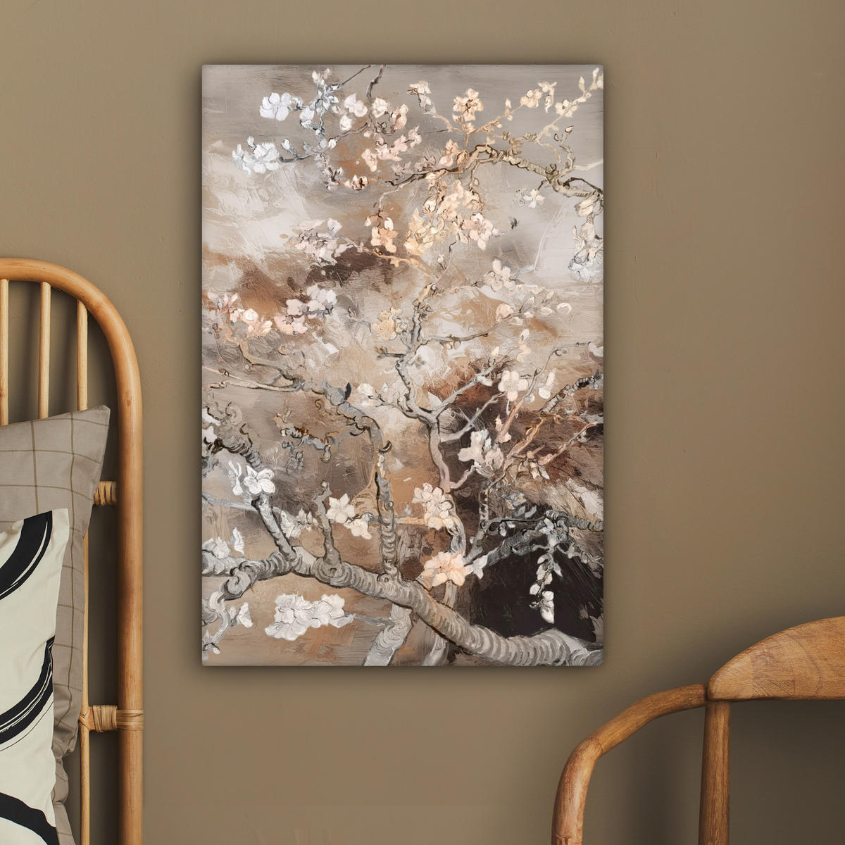LEINWANDBILD Mandelblüte - Kunst - Van Gogh - Beige - Abstrakt 40x60 cm - Braun, Textil (40/60cm) - MuchoWow