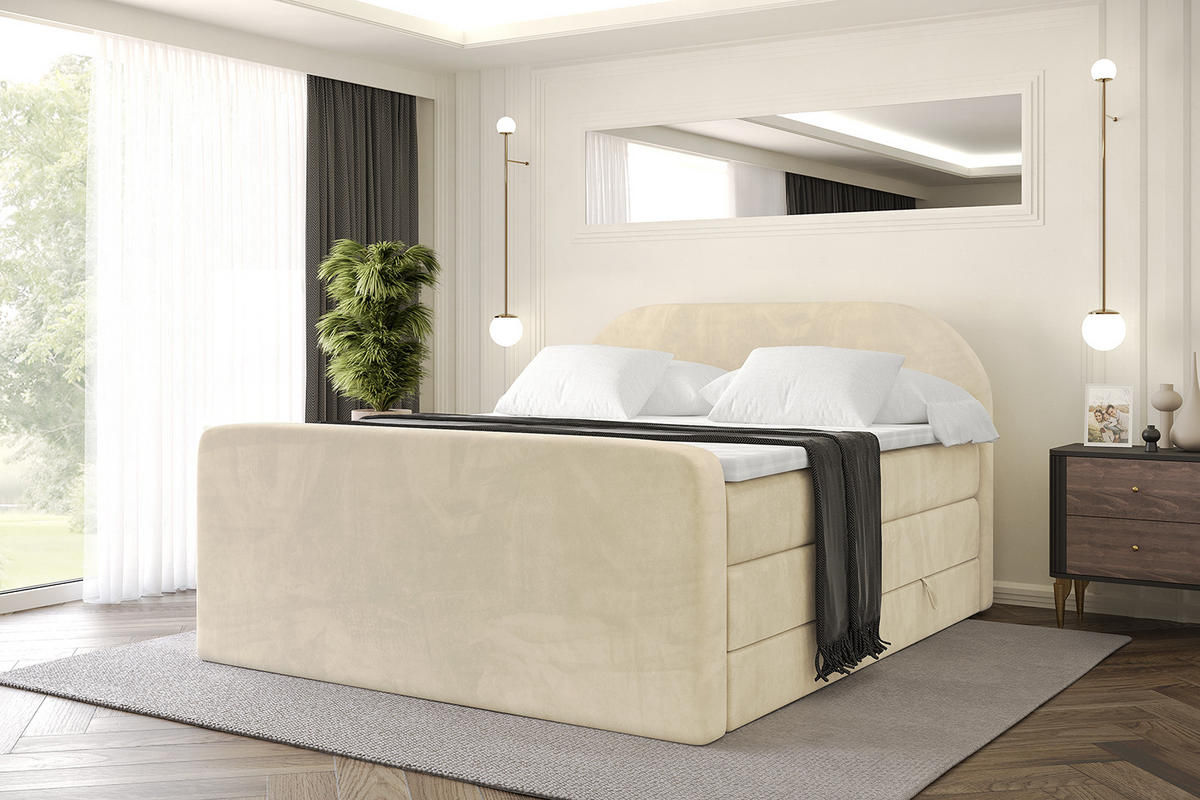 BOXSPRINGBETT mit Matratze und Lattenrost - NOX-Z KING-160x200 - Beige Monolith - Beige, Holzwerkstoff (160/200cm) - ALTDECOR