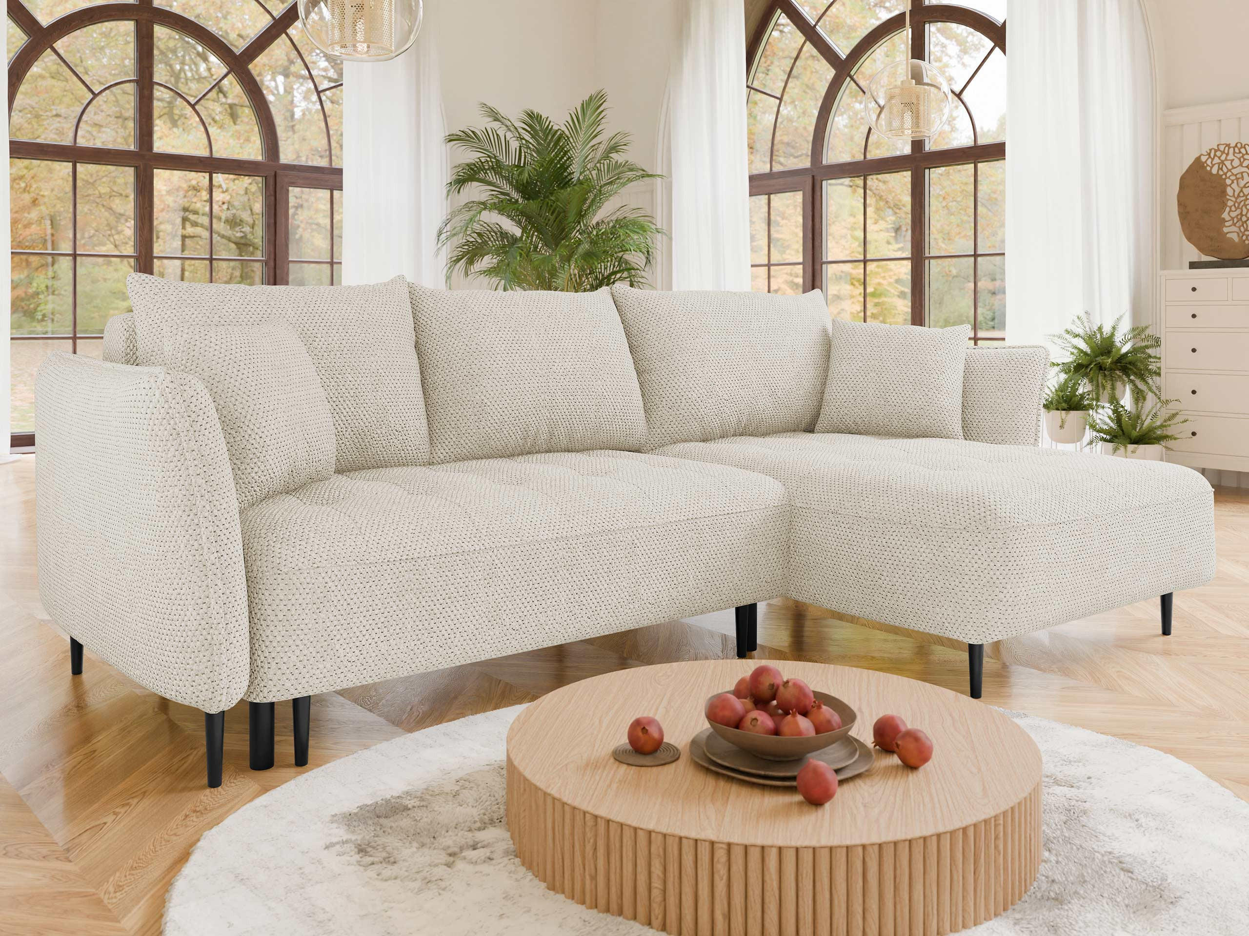 ECKSOFA Bari, Seite: Rechts - Creme/Schwarz, Holz/Textil (276/158cm) - MIRJAN24
