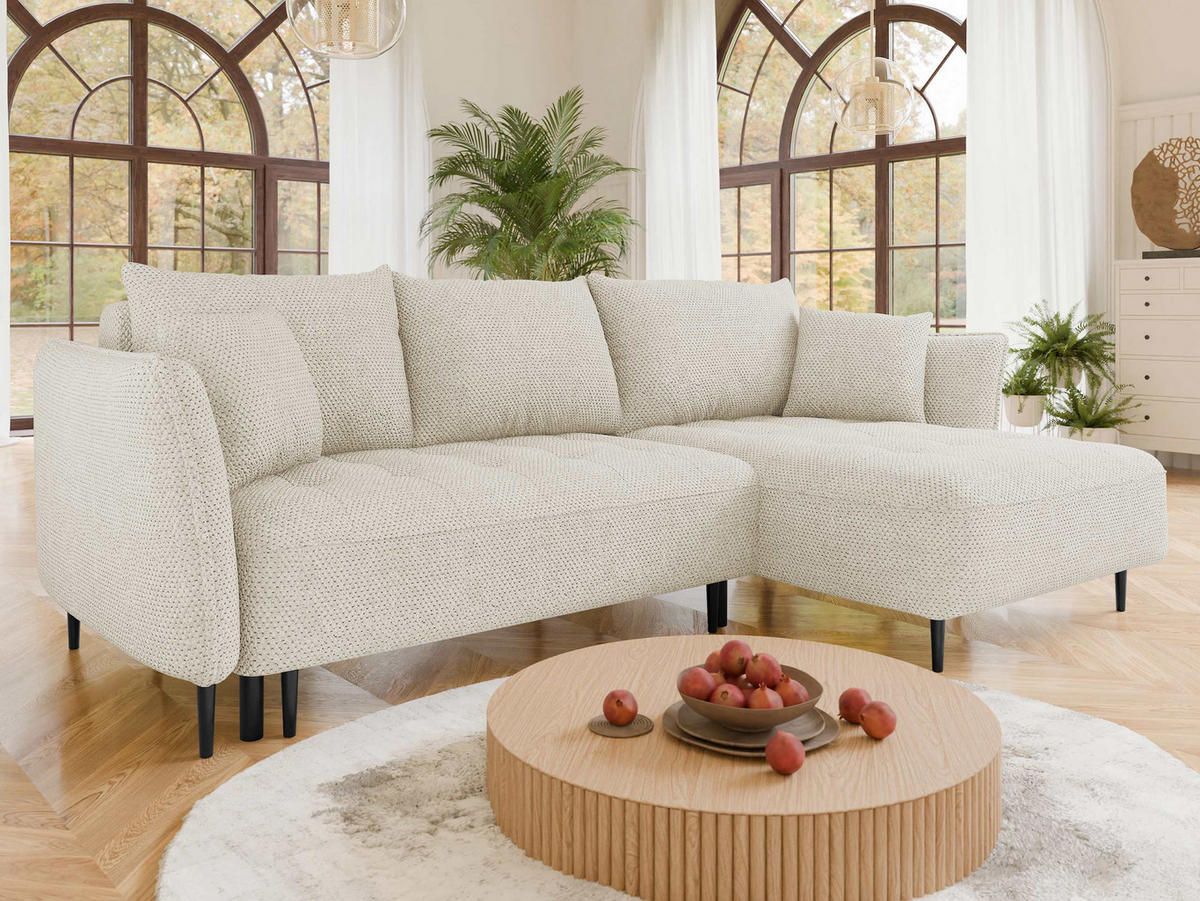 ECKSOFA Bari, Seite: Rechts - Creme/Schwarz, Holz/Textil (276/158cm) - MIRJAN24