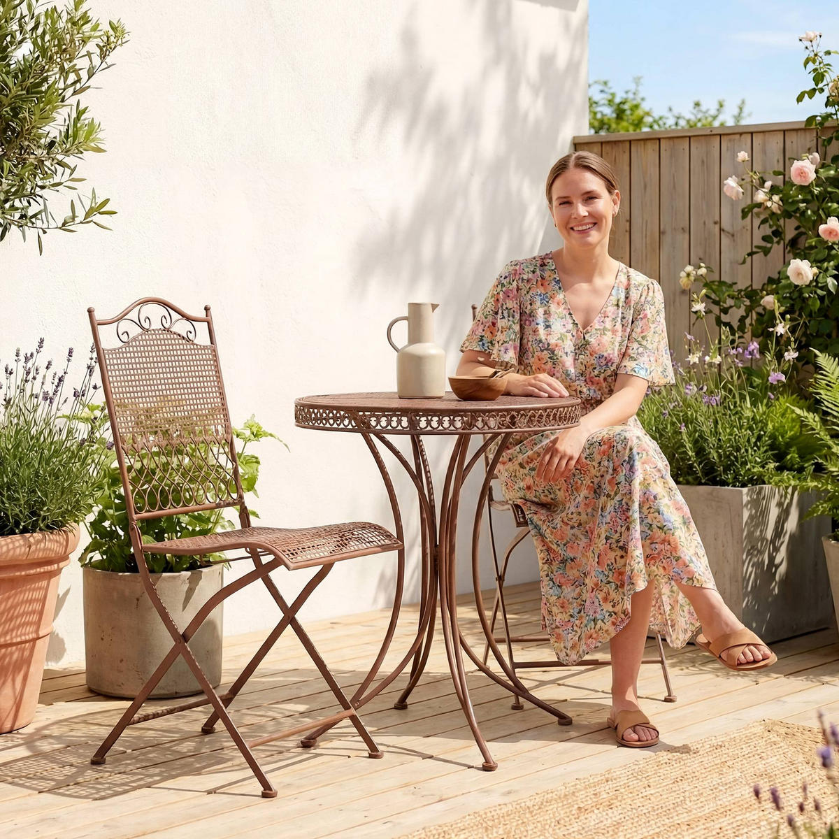 GARTENSTUHL 2er Set Metall Antik Braun - Braun, Metall (41/91/50cm) - CLP