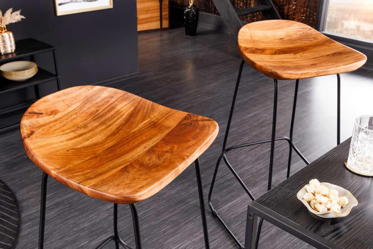 BARHOCKER MAMMUT Akazie Natur - Schwarz/Braun, Holz/Metall (44/84/42cm) - riess-ambiente