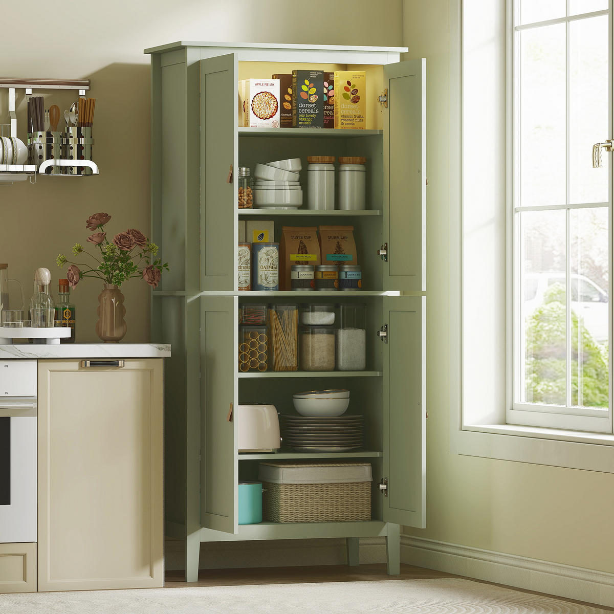 HIGHBOARD DE-11186 Höhenwandschrank mit LED & Bewegungssensor Grün - Grün, Holzwerkstoff (40/176.5/80cm) - ComfortXL