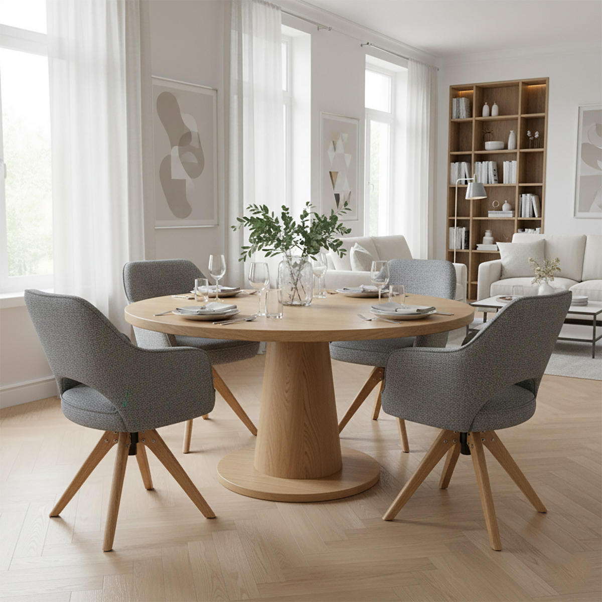 DREHSTUHL Mika-Lena 2er-Set - Honigeiche/Dunkelgrau, Eichenholz/Holz (60/87/65cm) - DUBI Möbel