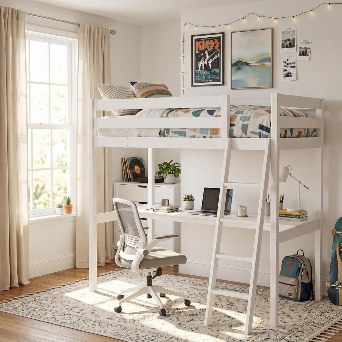 HOCHBETT ASPEN / 90x190 cm mit schreibtisch - Weiß - Weiß, Holz (90/190cm) - Weber Industries