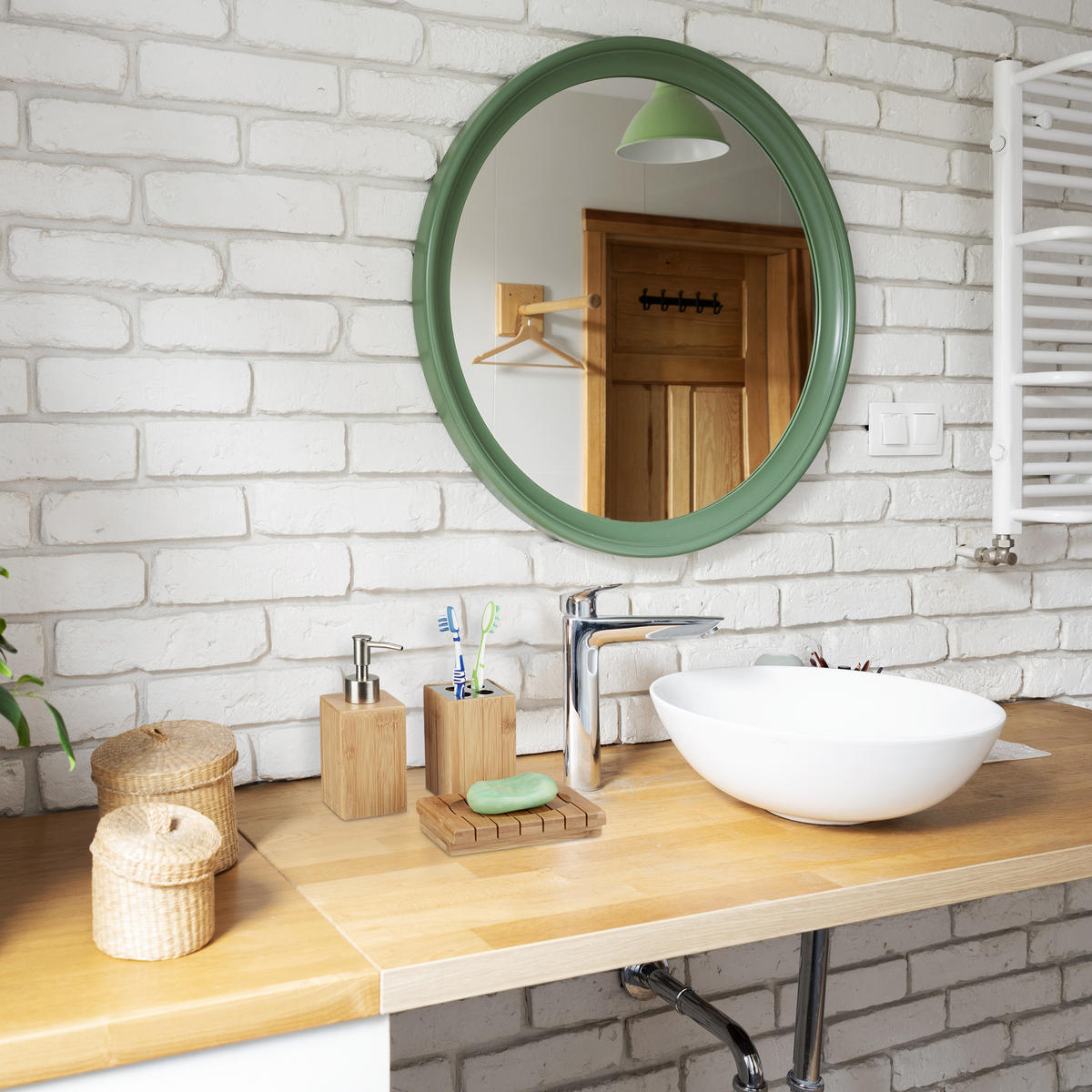 3XBADACCESSOIRES-SET - Hellbraun, Holz/Kunststoff (15/17.5/10cm) - Relaxdays