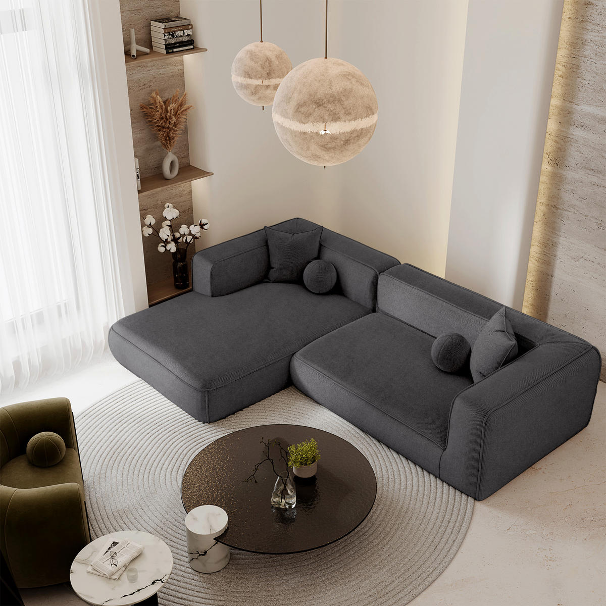 ECKSOFA (links) SOFIA Köpergewebe Grau 255cm - Grau, Textil (255/166cm) - Premium Interiors