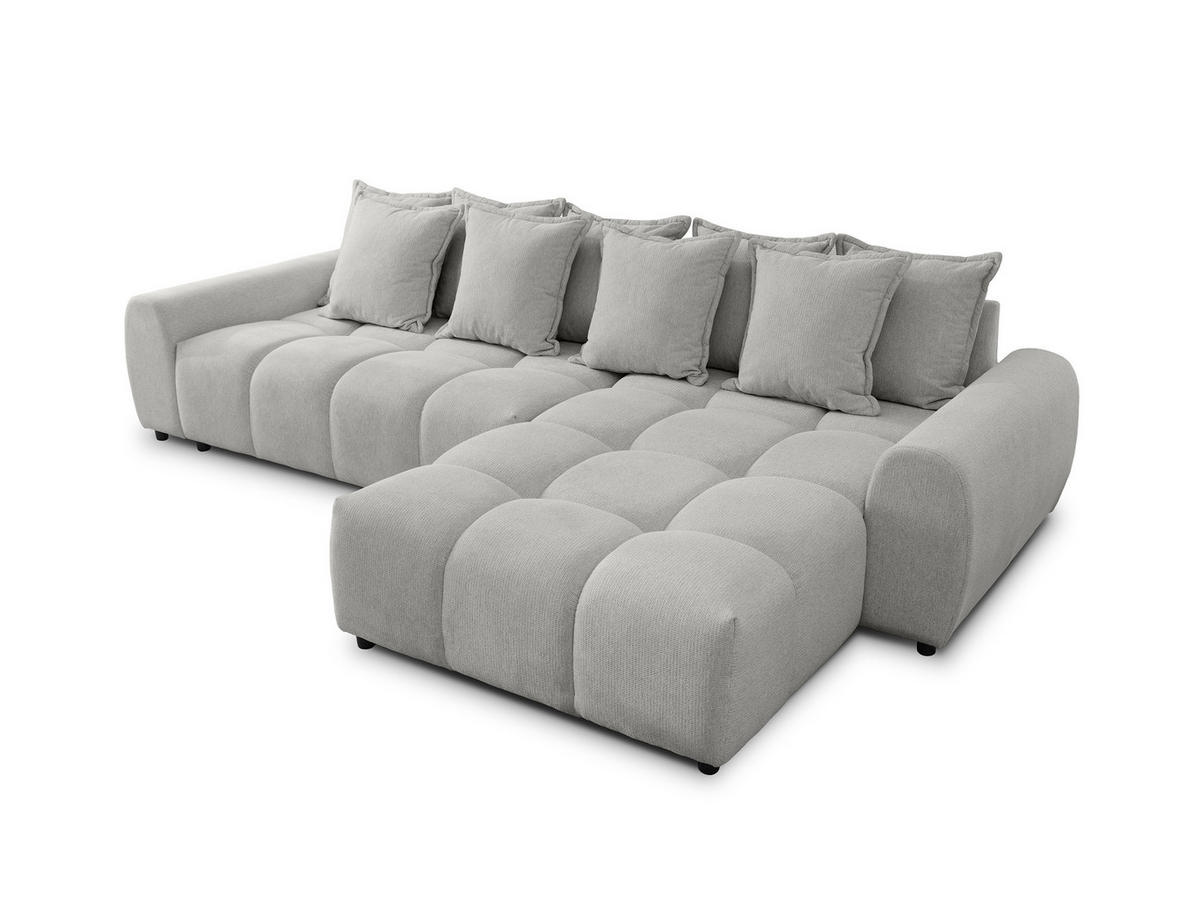 ECKSOFA Bubble mit losen Rückenkissen und Sitzfläche in Bubble-Optik aus weichem Hellgrau Strukturstoff mit schöner Sitzkomfort - Ottomane rechts - Hellgrau/Schwarz, Holz/Kunststoff (180/306cm) - S-Style Möbel