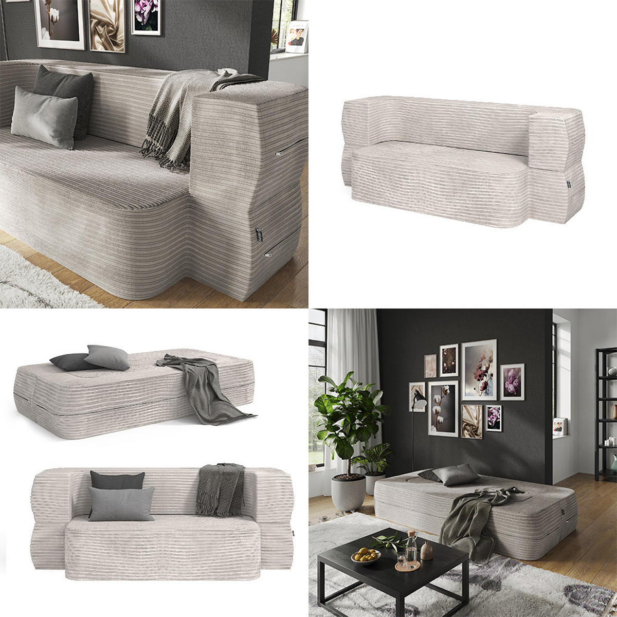 SOFA Lille Beige 190 cm mit Schlaffunktion - Beige, Textil (190/70/73cm) - VitaliSpa