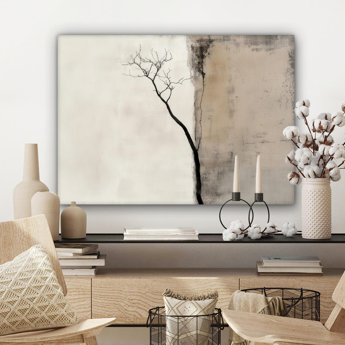 LEINWANDBILD Wabi sabi - Pflanze - Beige Wandbilder 80x60 cm - Taupe, Textil (80/60cm) - MuchoWow