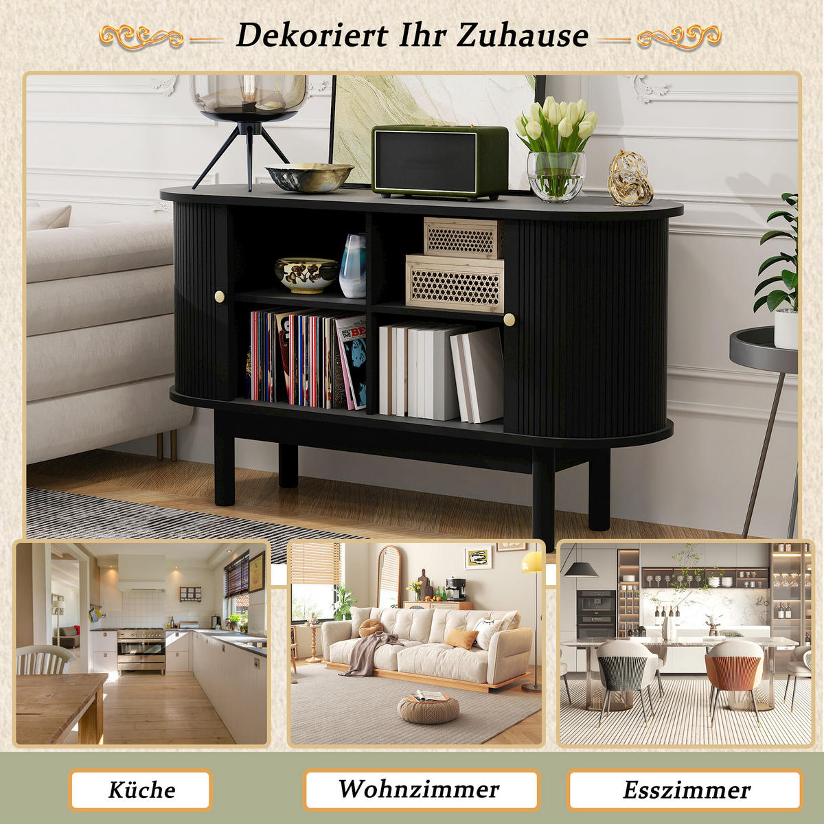 SIDEBOARD Schwarz 138/43/75 cm - Schwarz, Holzwerkstoff (43/75/138cm) - Urban Meuble