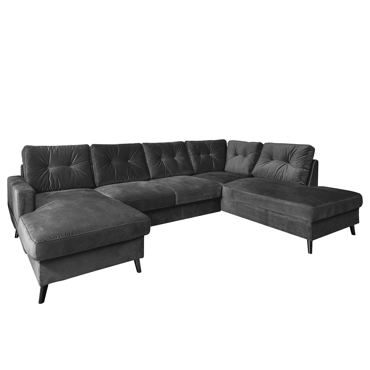 WOHNLANDSCHAFT mit Longchair - Dunkelgrau/Schwarz, Textil (297/90/200cm) - home24