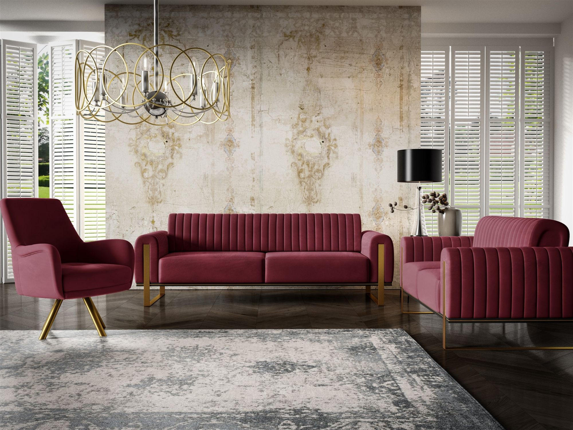 SOFASET Valerie 3-2 Und Drehsessel - Rot, Holzwerkstoff/Textil (228/79/90cm) - Fun Möbel