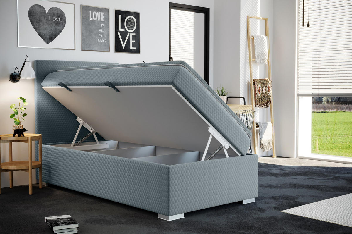 BOXBETT Mit Bettkasten Matratze Topper ICON Blau 100x200 cm Links - Blau, Holz (100/200cm) - Kaiser Möbel