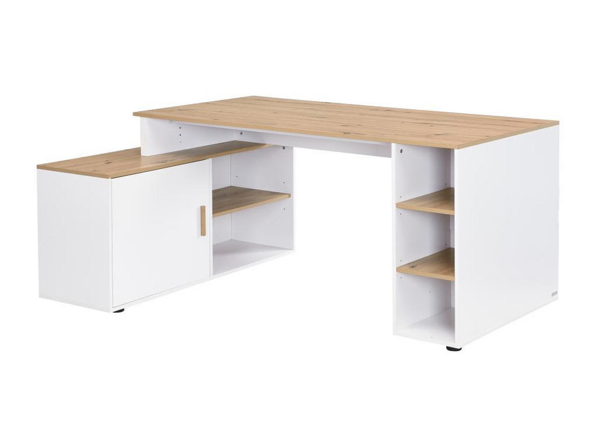 ECKSCHREIBTISCH mit Stauraum - MDF - Weiß und naturfarben - ROMIARA - Naturfarben, Holz (174/120/76cm) - Vente-Unique
