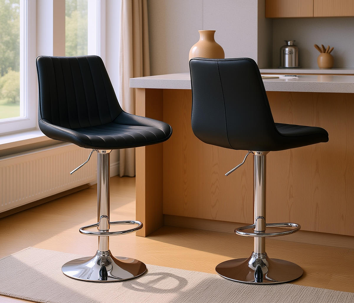 BARHOCKER 2er Set Tolor Kunstleder chrom schwarz - Chromfarben/Schwarz, Kunststoff/Metall (49.5/112/50cm) - TPFLiving