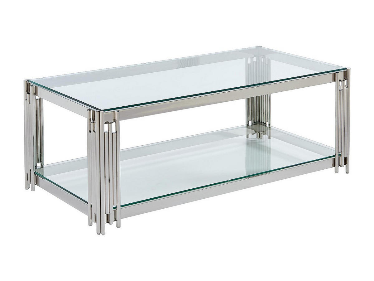 COUCHTISCH - Sicherheitsglas & Edelstahl - Chromfarben - NOMELANO - Silberfarben, Glas (123.5/63.5/45.5cm) - Pascal Morabito