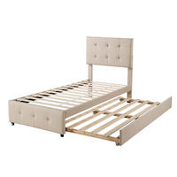 POLSTERBETT 90/200 cm mit Ausziehbett, verstellbarem Kopfteil und Leinenpolsterung, Beige - Beige, Textil (90/200cm) - Redom