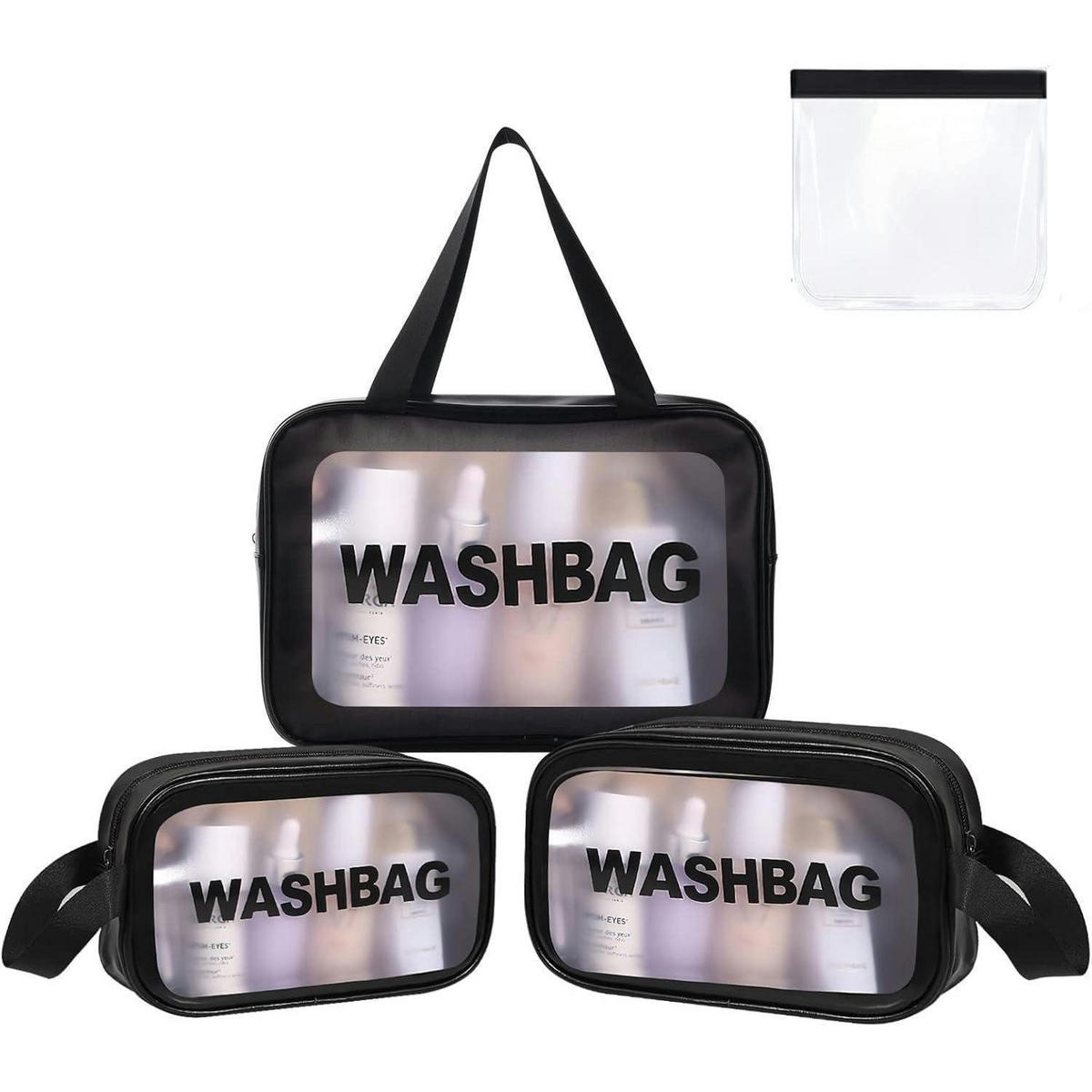 KULTURBEUTEL 3-teiliges Set Transparent Schwarz - Schwarz, Kunststoff (22.5/3.8/32cm)