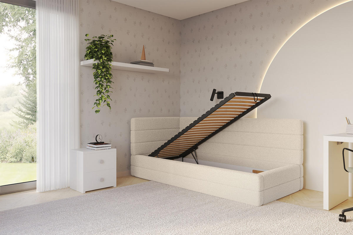 EINZELLBETT Jugendbett mit Bettkasten, Rechts - BEMY 80x200 Dunkelbeige - Taupe, Holzwerkstoff/Textil (80/200cm) - ALTDECOR