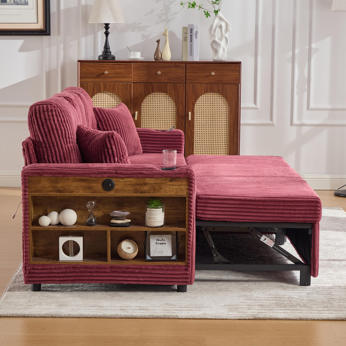 ECKSOFA mit Stauraumfunktion,Cordstoff,WEINROT - Dunkelrot, Textil (144/195cm) - KOMHTOM