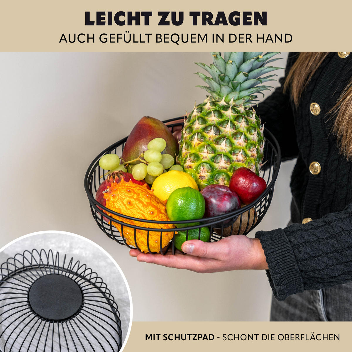 OBSTKORB 2er Set, rund, aus schwarzem Metall - Schwarz, Metall (11.5cm) - eluno