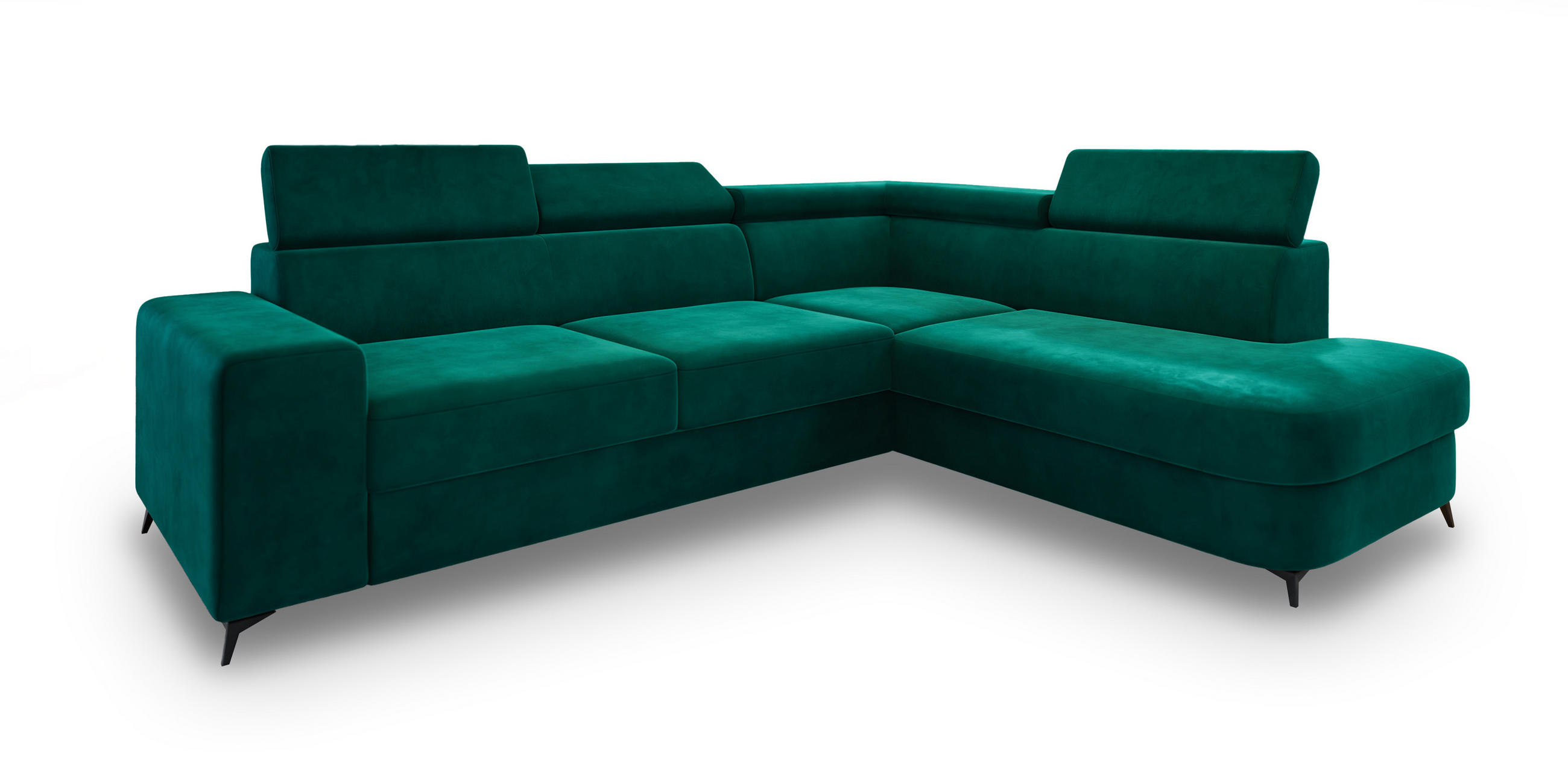 ECKSOFA ALVORO R-S Grün Velours-Stoff mit Schlaffunktion - Grün, Holz (253/190cm) - MASSENO