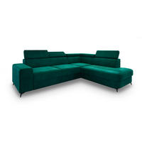 ECKSOFA ALVORO R-S Grün Velours-Stoff mit Schlaffunktion - Grün, Holz (253/190cm) - MASSENO