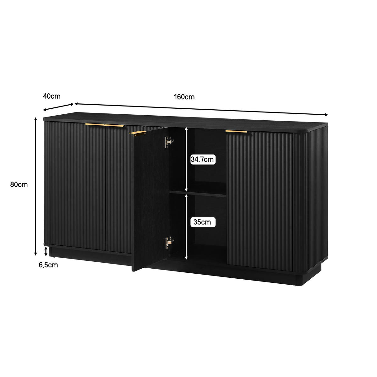 SIDEBOARD Schwarz 160/40/80 cm - Schwarz, Holzwerkstoff (160/80/40cm) - PANGIVO