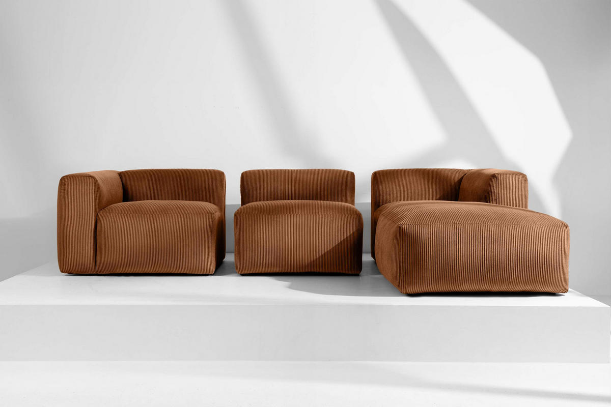 ECKMODULSOFA-RECHTS BUFFO mit extrem weicher und bequemer Sitzfläche, Kordstoff, ore - Orange, Textil (297/180cm) - KONSIMO®