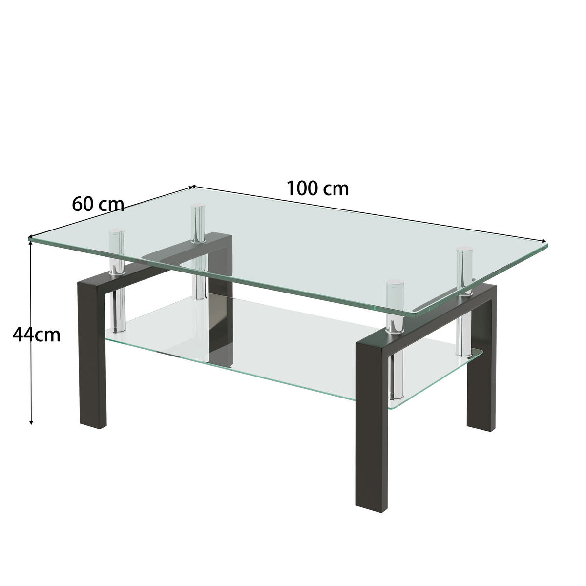 COUCHTISCH DE-37406 rechteckig mit zweistufigem Glas Transparent - Transparent, Metall (100/60/44cm) - ComfortXL