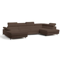 WOHNLANDSCHAFT RUBANO R-S Braun Boucle-Stoff mit Schlaffunktion - Braun, Holz (339/89/190cm) - MASSENO