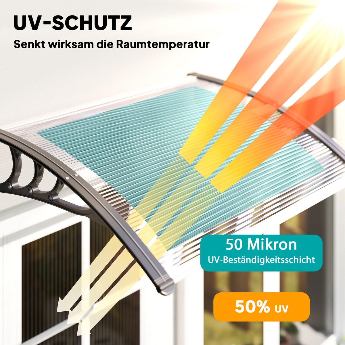 VORDACH DE-07398 Pultvordach aus Polycarbonat, 100x75 cm Transparent - Transparent/Schwarz, Kunststoff (75/23/100cm) - ComfortXL