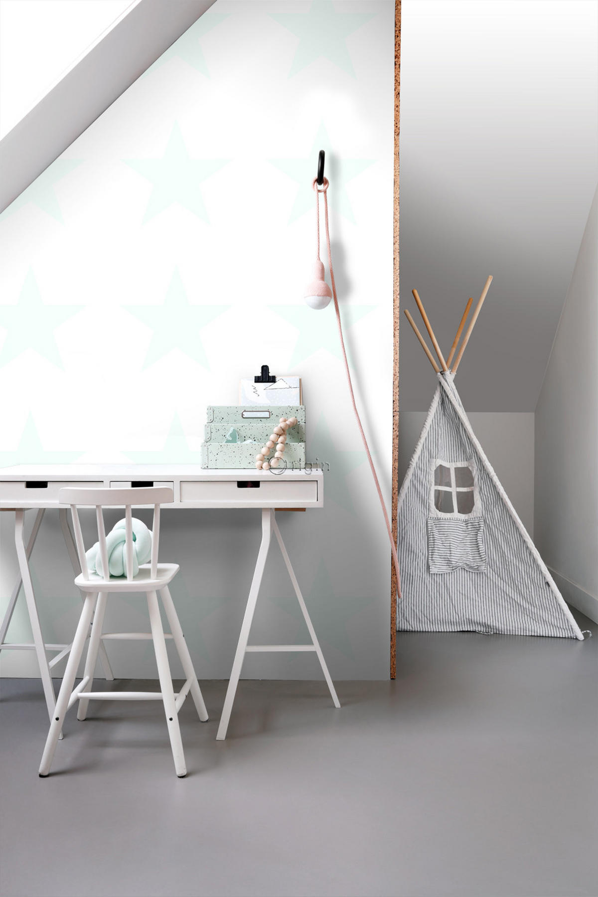 TAPETE großer Stern 53 cm x 10.05 m - Grün, Papier (53/0.1cm) - Origin Wallcoverings