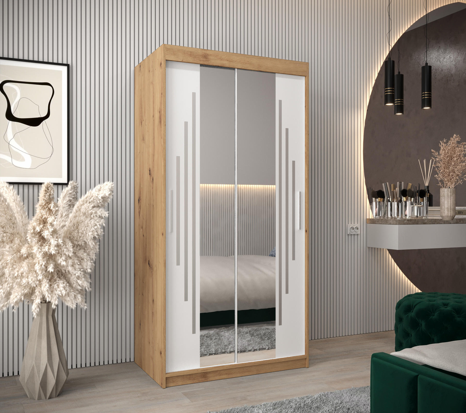 SCHWEBETÜRENSCHRANK 200/100/62 2-türig - Silberfarben/Weiß, Holz/Kunststoff (100/200/62cm) - Abiks Möbel