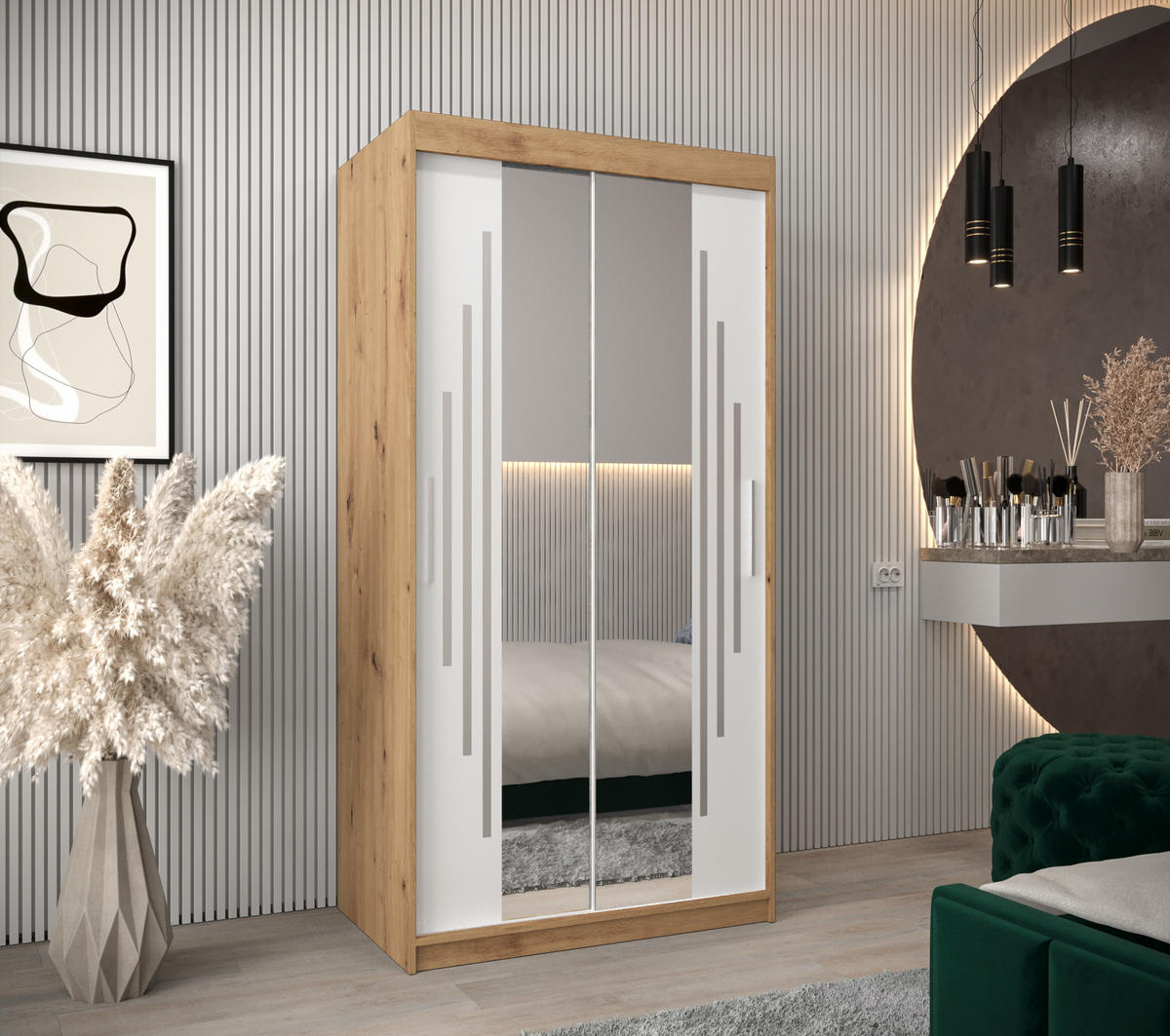 SCHWEBETÜRENSCHRANK 200/100/62 2-türig - Silberfarben/Weiß, Holz/Kunststoff (100/200/62cm) - Abiks Möbel