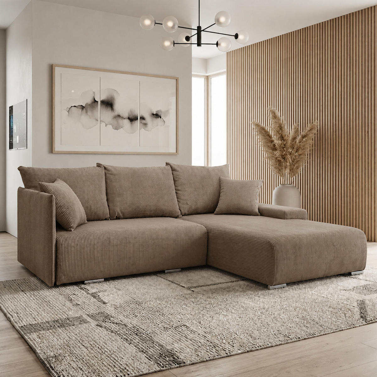 ECKSOFA TRAWANGA L mit Schlaffunktion, Beige - Beige, Textil (246/188cm) - Fedve
