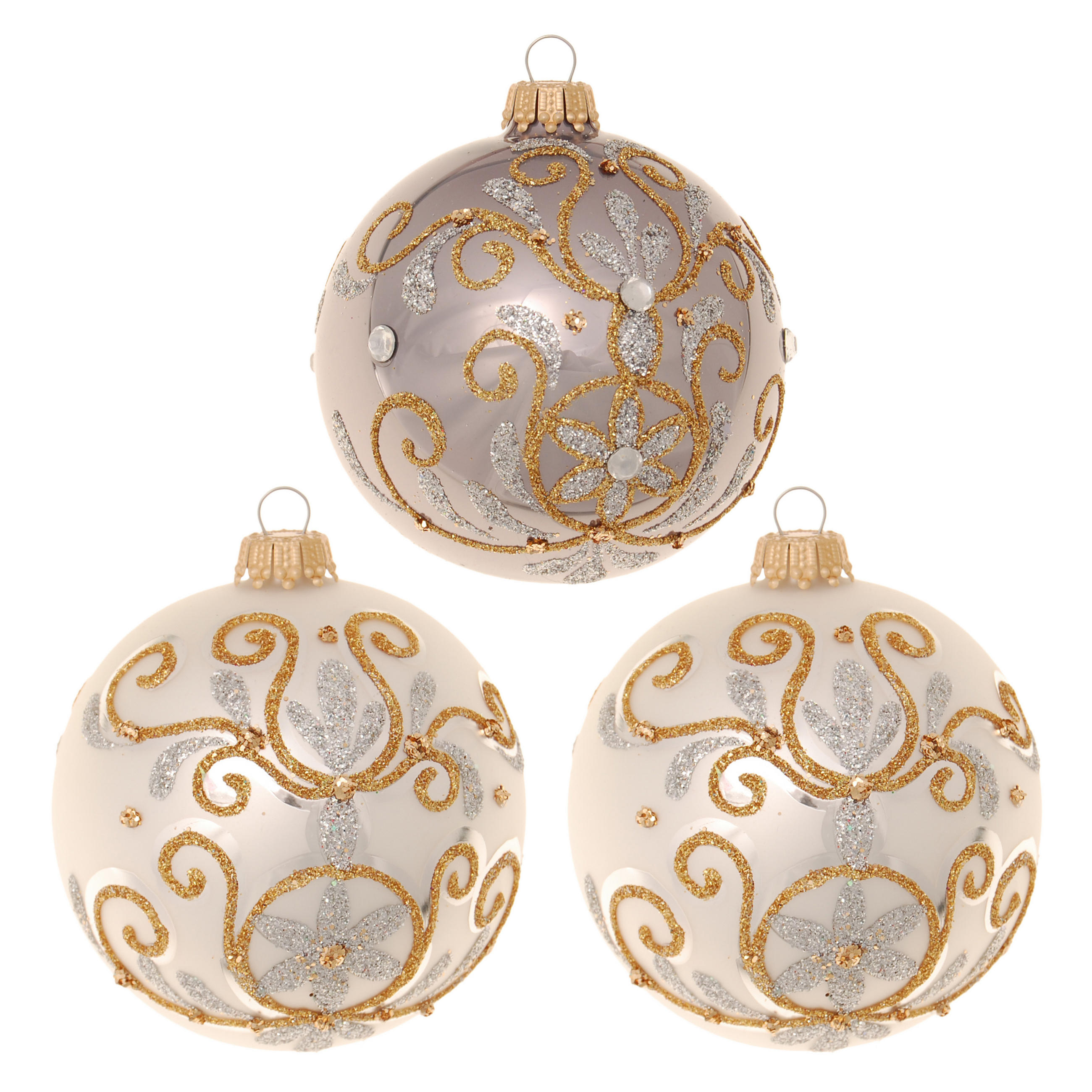 CHRISTBAUMKUGELN Chabli-Stil Goldfarbig 8cm (Glas / 3 Stk.) - Goldfarben, Glas (7/8/7cm) - Krebs Glas Lauscha