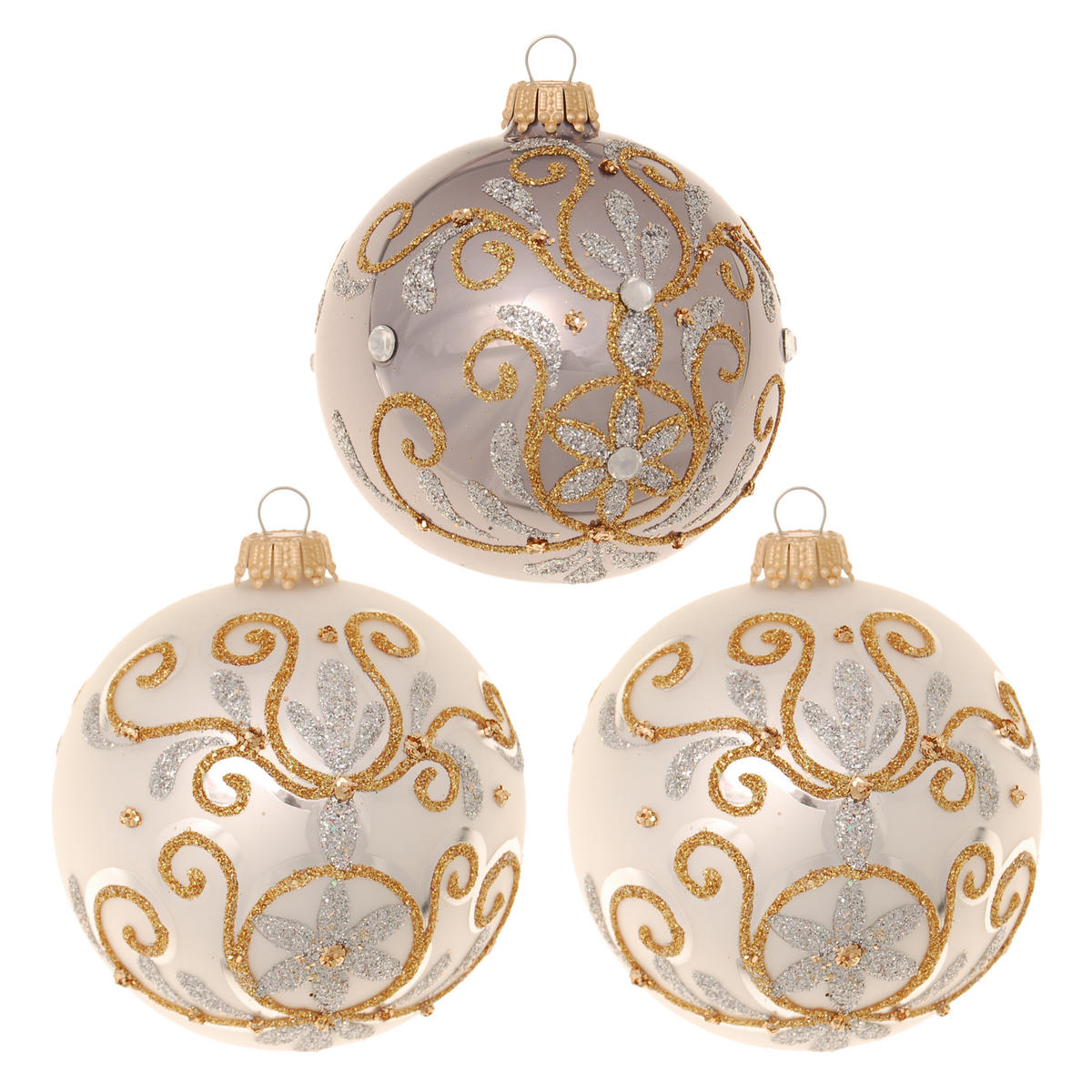 CHRISTBAUMKUGELN Chabli-Stil Goldfarbig 8cm (Glas / 3 Stk.) - Goldfarben, Glas (7/8/7cm) - Krebs Glas Lauscha