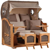 STRANDKORB Düne Grande Bullauge Teak PE Grey Dessin 510 - Beige/Braun, Metall (142/170/95cm) - Mr. Deko