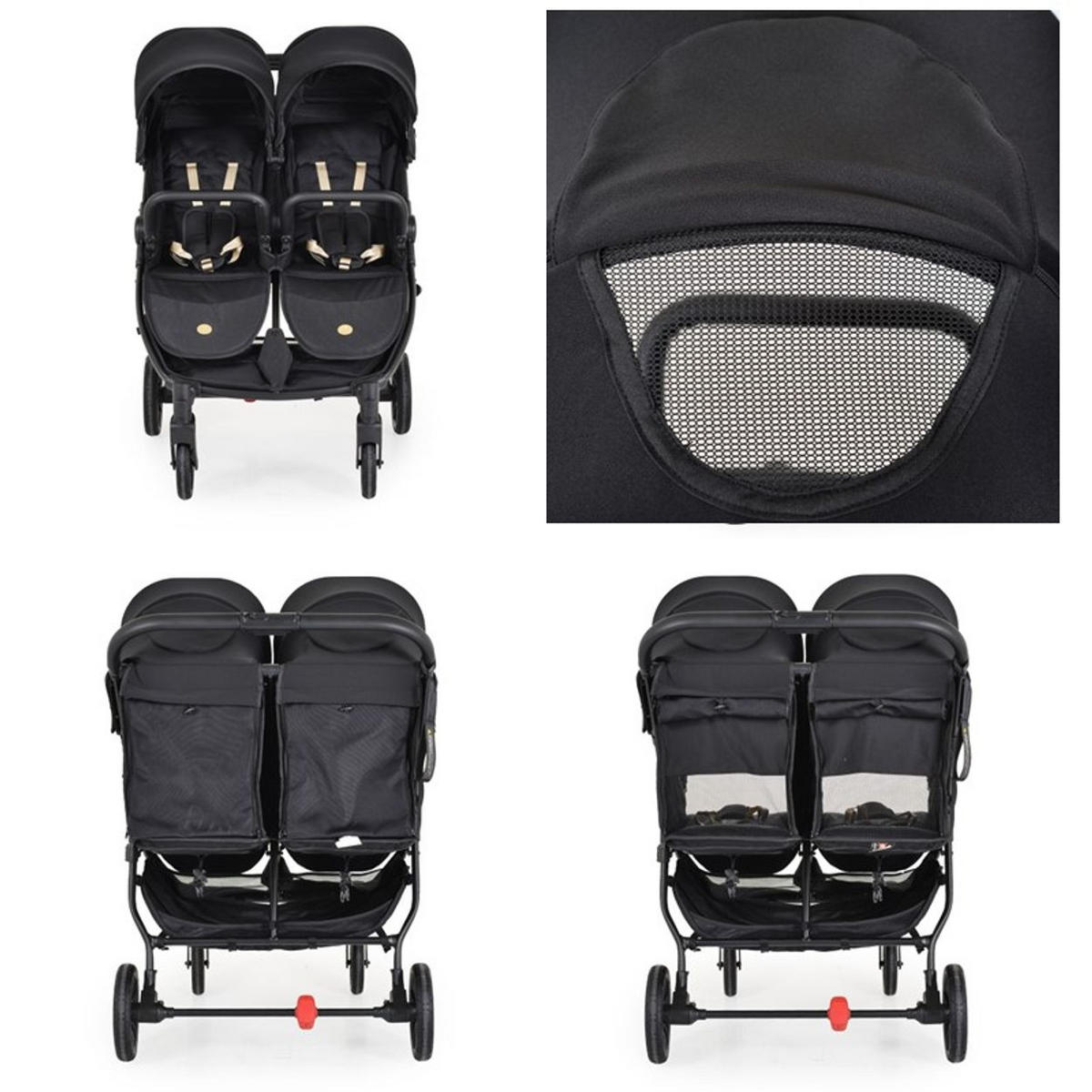 GESCHWISTERKINDERWAGEN 2Gether schwarz Fußabdeckungen, Aluminiumrahmen, faltbar - Schwarz, Metall (97/75/104cm) - Cangaroo