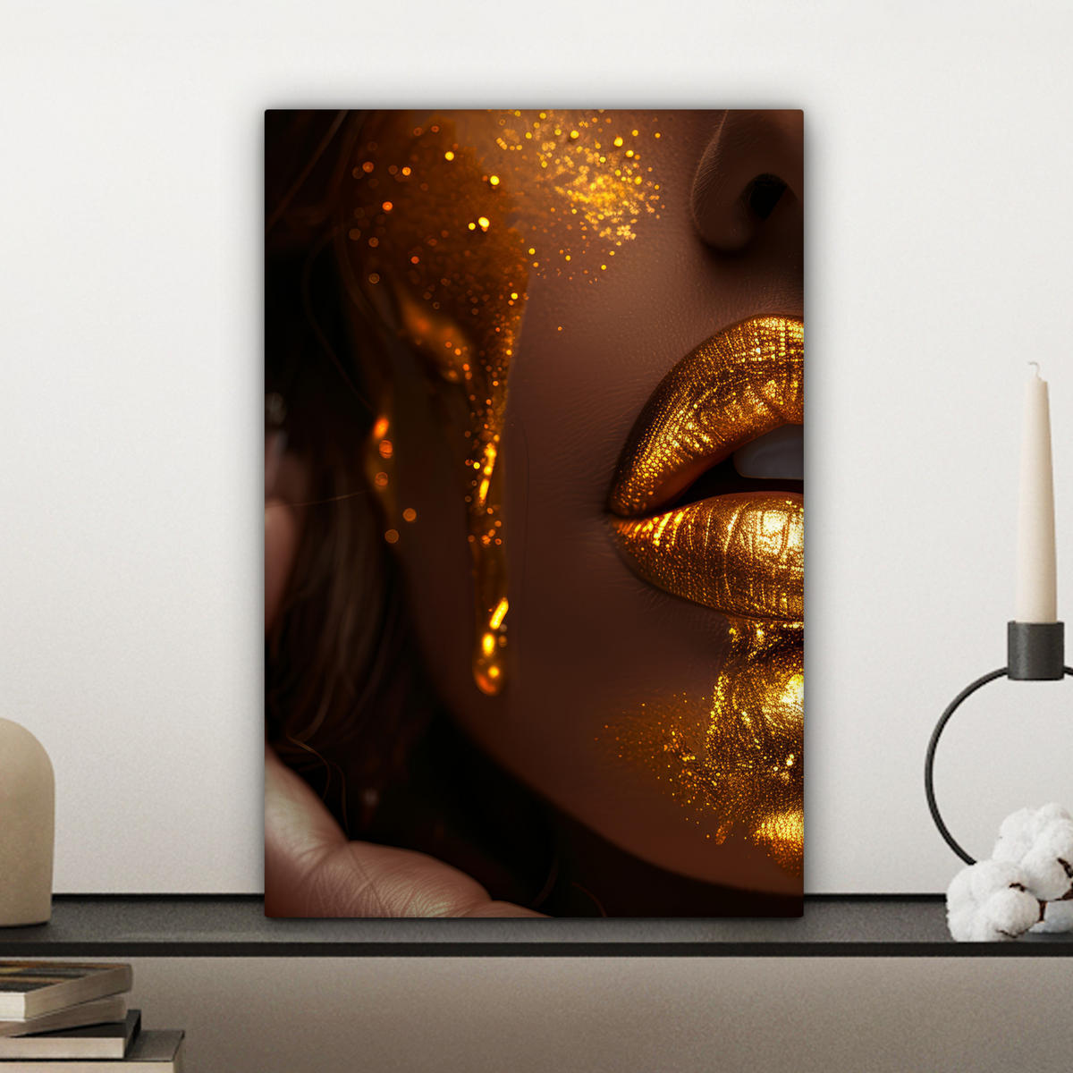 LEINWANDBILD Frau - Gold - Luxus - Porträt Deko Wohnzimmer 20x30 cm - Goldfarben, Textil (20/30cm) - MuchoWow