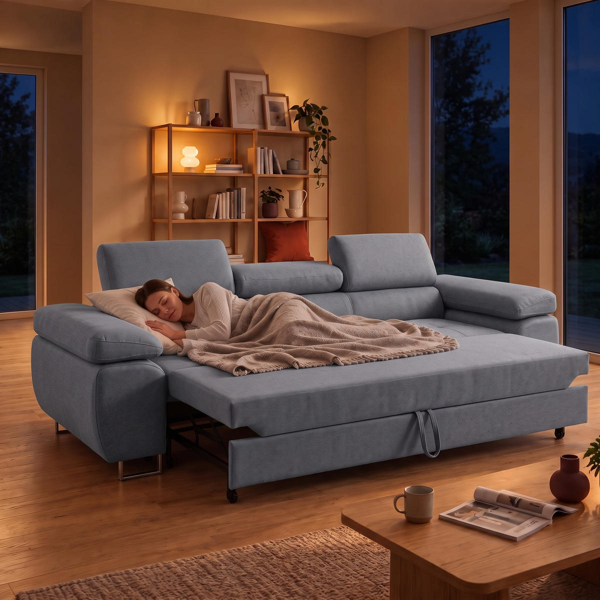 3-SITZER-SOFA WILD mit Schlaffunktion 127x190 Velours Dunkelgrau - Chromfarben/Dunkelgrau, Holz/Textil (262/90/102cm) - Muffo
