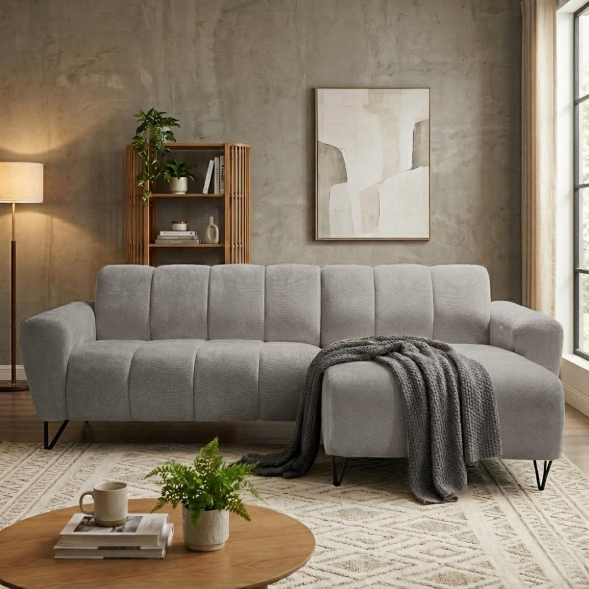 ECKSOFA Volare Mini ohne Schlaffunktion hellgrau, rechts, Storm-Stoff - Hellgrau/Schwarz, Textil/Metall (256/165cm) - Beautysofa