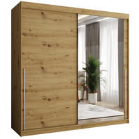 SCHIEBETÜRENSCHRANK mit Spiegel 200 cm Breite Artisan mit silbernem Griff - Silberfarben/Eiche Artisan, Holzwerkstoff (250/200/62cm) - Home Collective