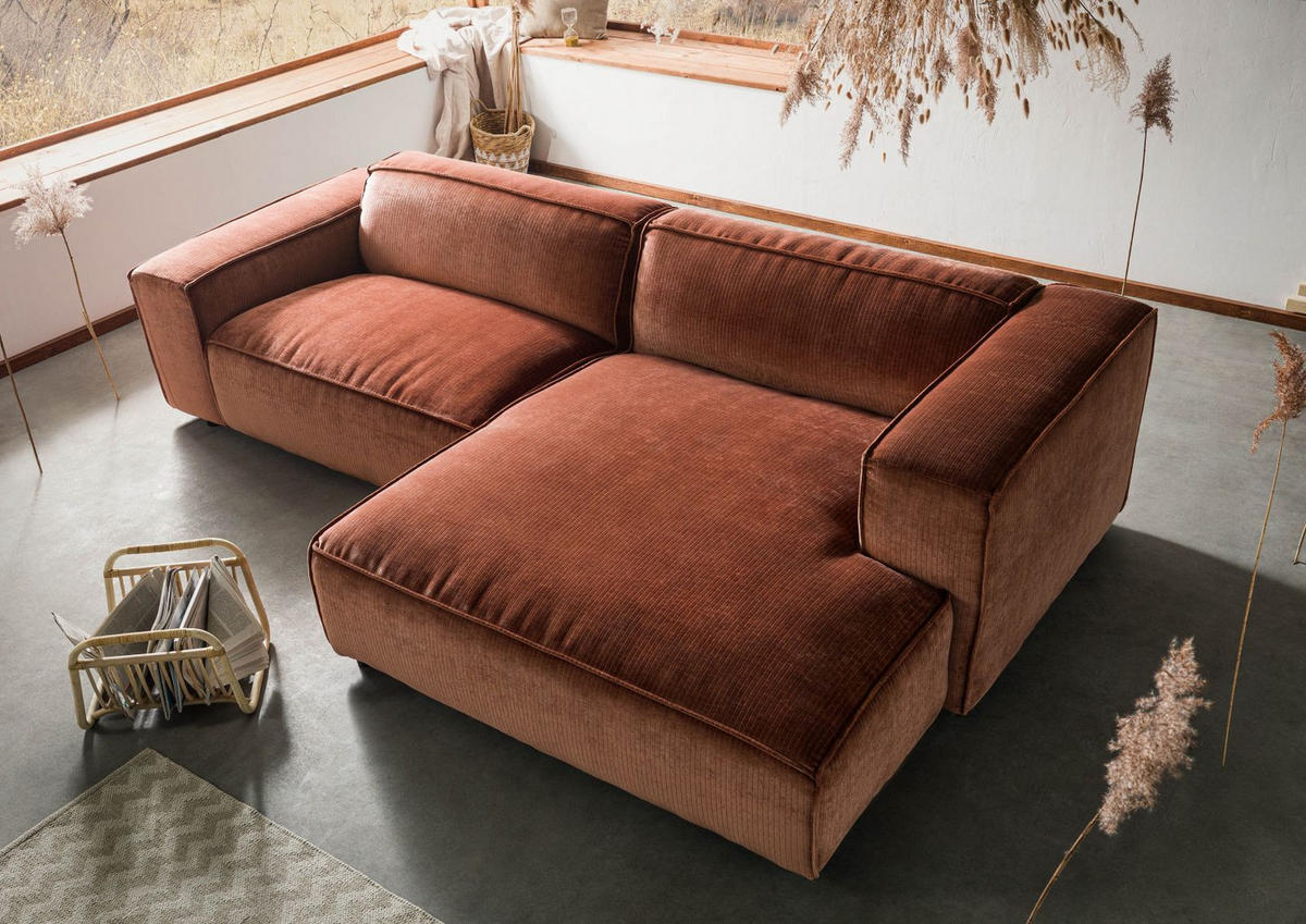 ECKSOFA 279x164x69 Cord kupfer VALENCIA - Rot, Kunststoff (279/164cm) - Massivmoebel24
